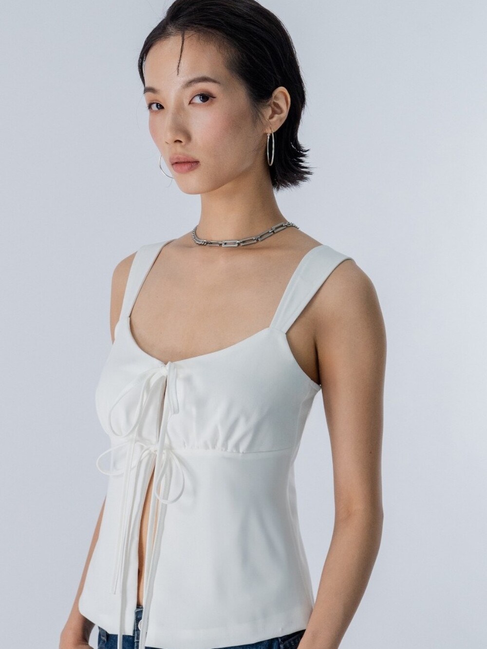 gaze White Tie-Front Tank Top